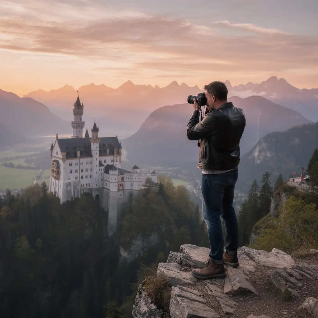 Eine Gruppe von Fotografen, die an einem Bearbeitungsworkshop im Freien teilnehmen.